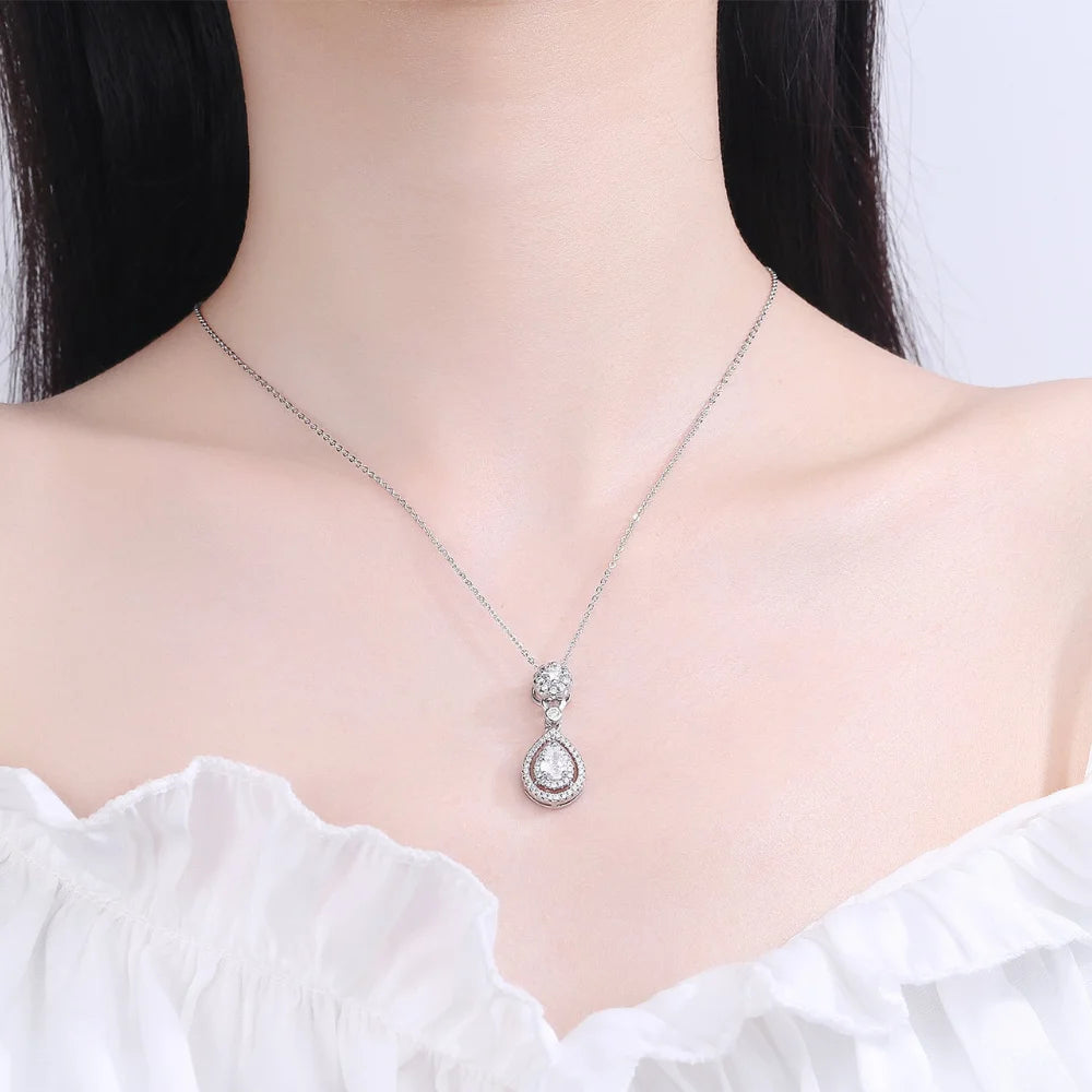 925 Sterling Silver Necklace Clavicle Chain Sparkling Zircon Teardrop