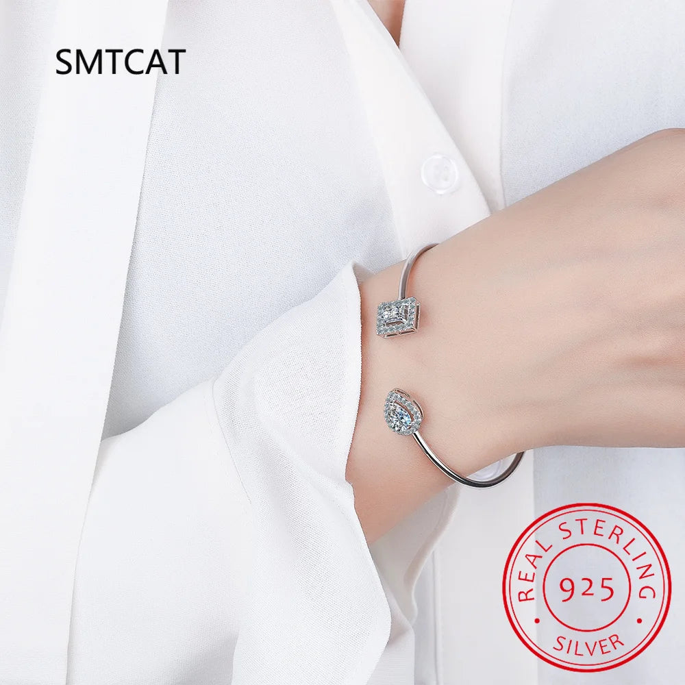 Radiant Cut Moissanite Diamond Water Drop Women Bracelet 925 Sterling Silver Adjustable Open Bangle Jewellery