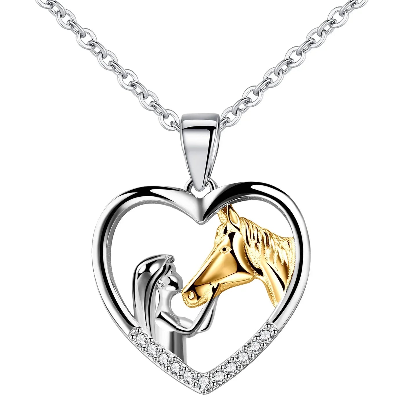 925 Sterling Silver Heart-shaped Girl And Horse Necklace