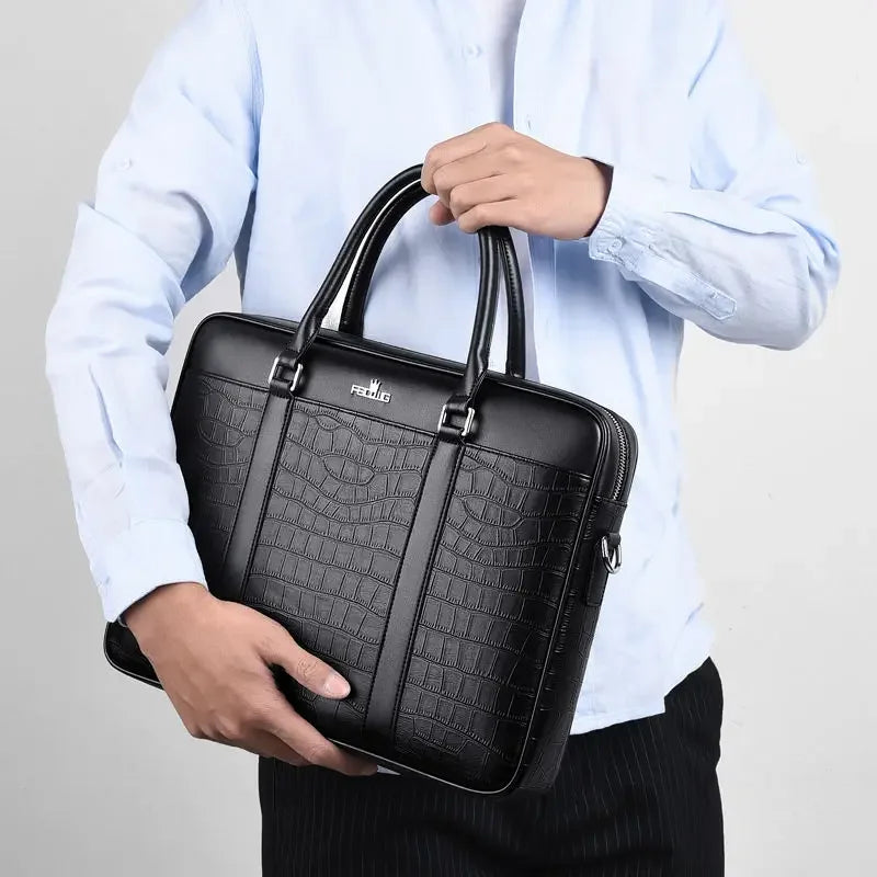 2026 Luxury Crocodile pattern split Leather Business Men's Briefcase