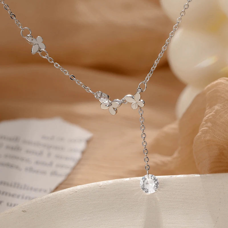 925 Sterling Silver Butterfly Flower Anklet