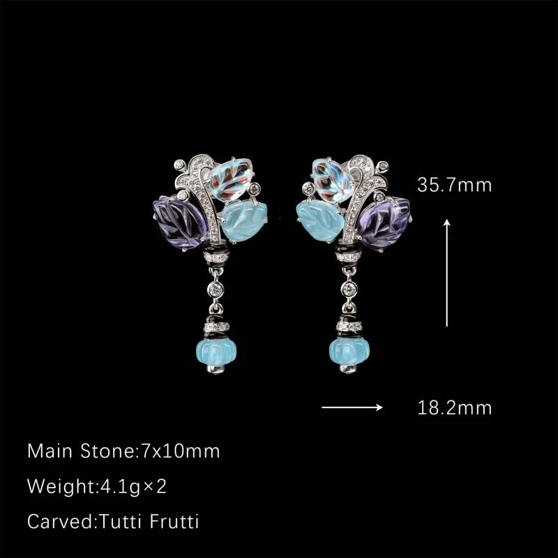 S925 Vintage Style Purple Blue Gradient Floral Dangle Earrings