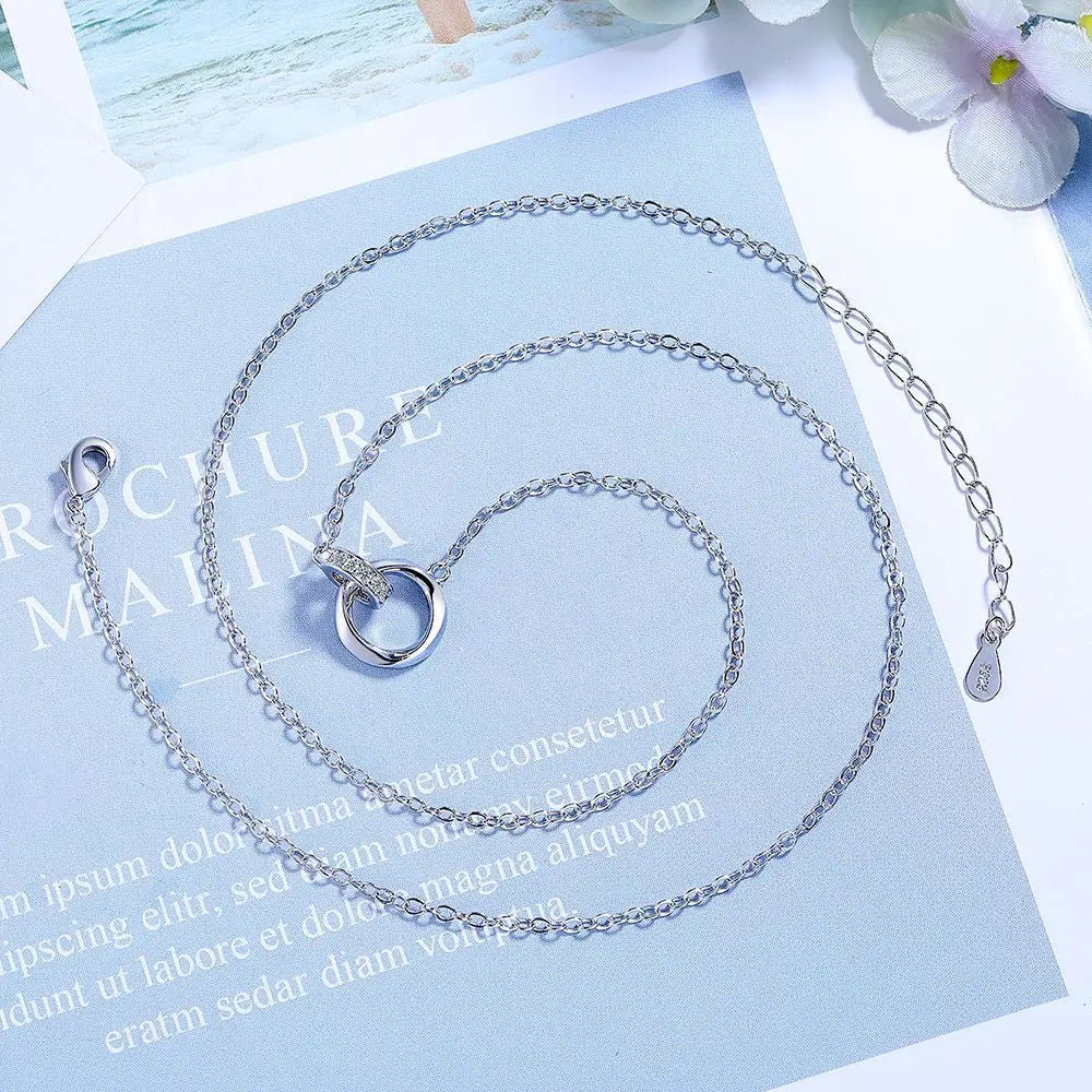 S925 Sterling Silver Simple Möbius Ring Clavicle Chain