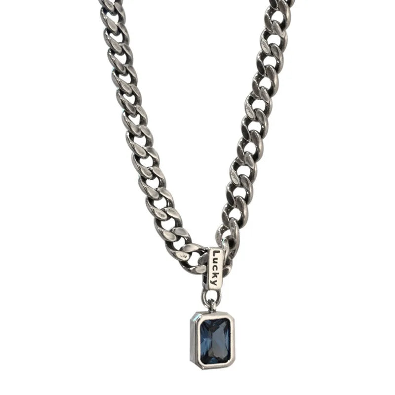 925 Silver Square Zircon Pendants Necklace