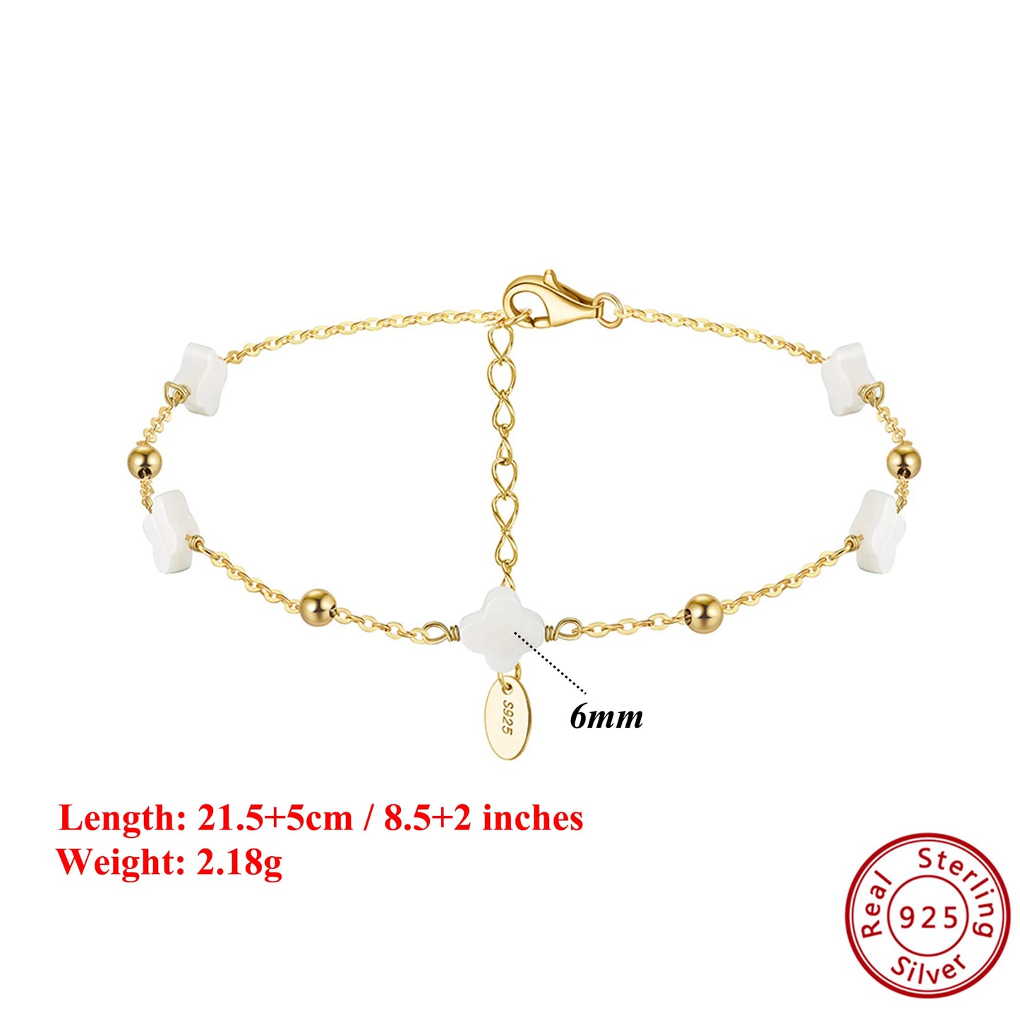 S925 Shell Anklet Four Leaf Clover