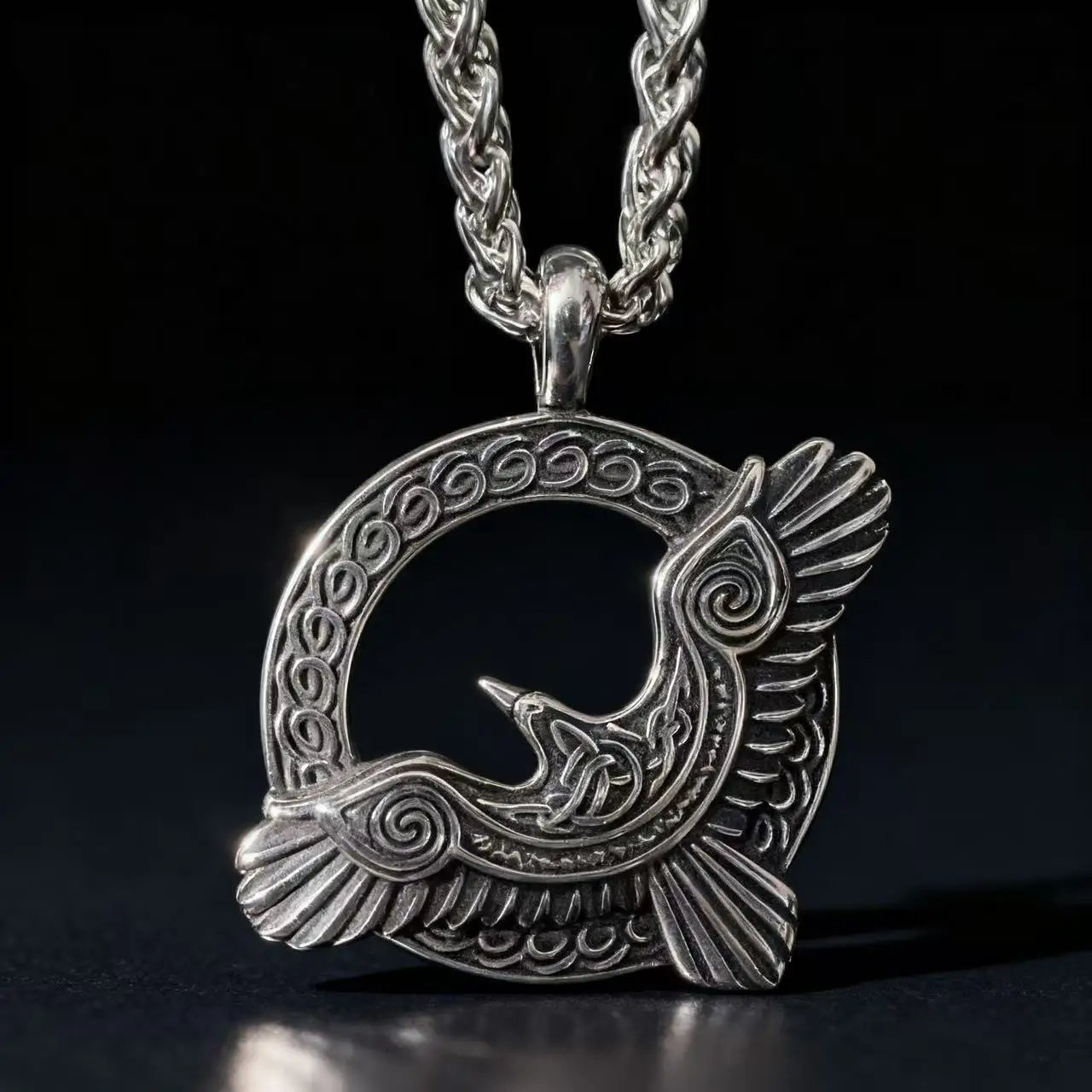 Celtic Art Crow Pendant Necklace