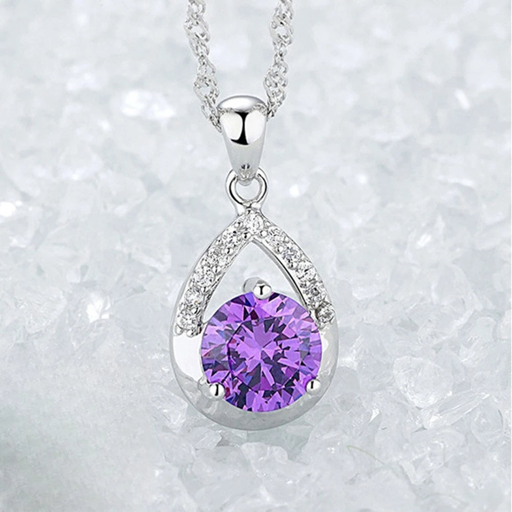 925 Sterling Silver Stylish Simple Water Drop Zircon Pendant Necklace