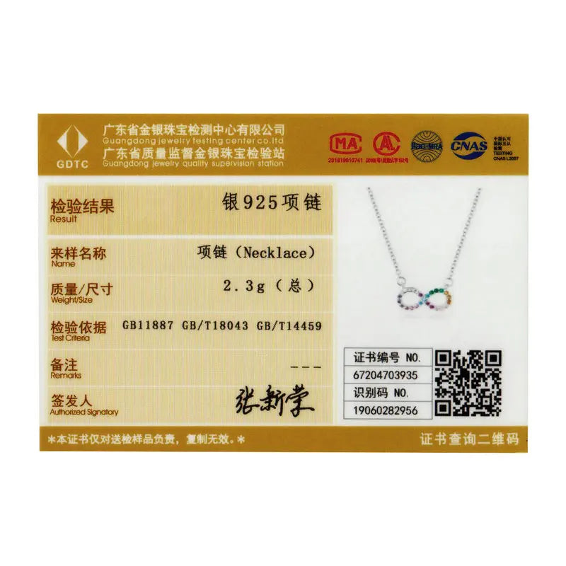 S925 Rainbow Colour Infinite Love Necklace