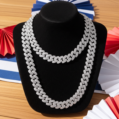 15mm Zircon Cuban Link Chain & Bracelet