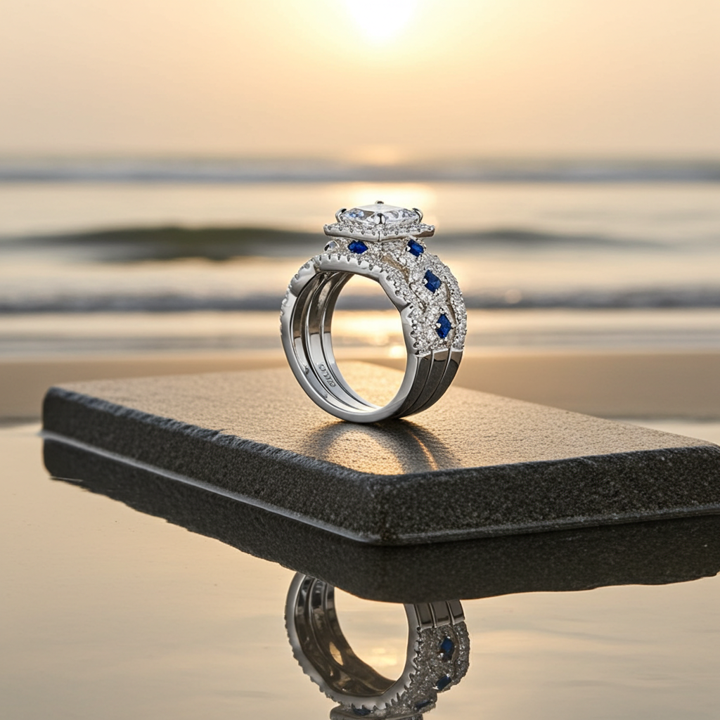 2.6Ct Princess Cut White Blue CZ