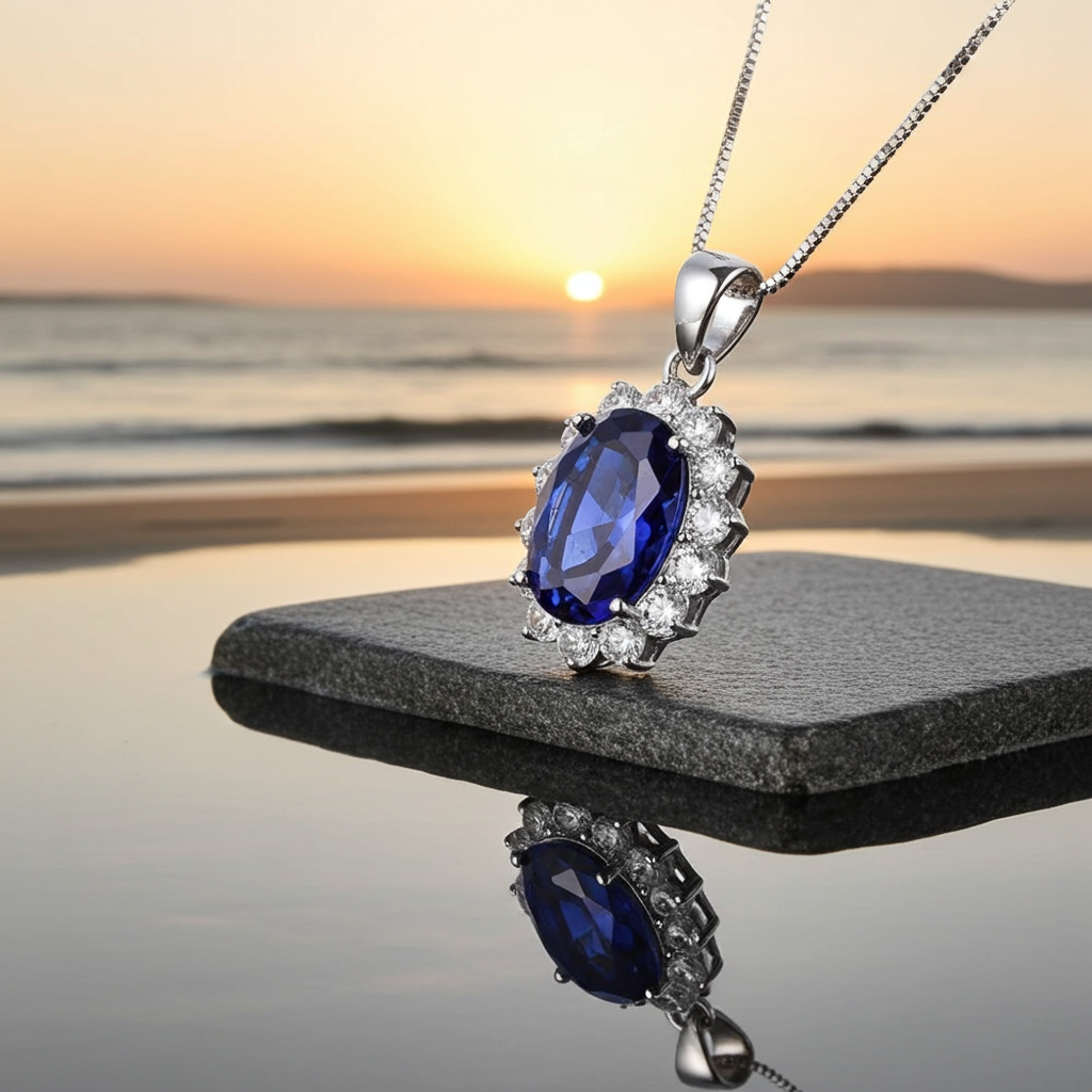 6.4 Ct Oval Shape Blue Zircon Pendant