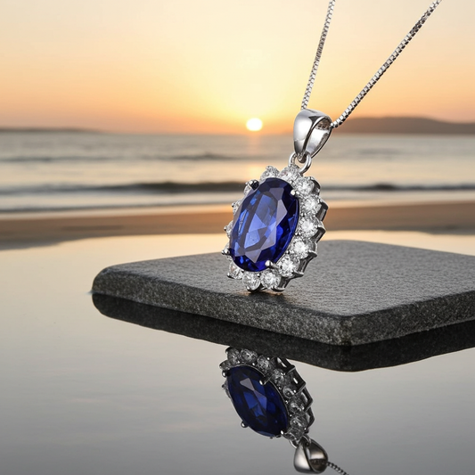 6.4 Ct Oval Shape Blue Zircon Pendant