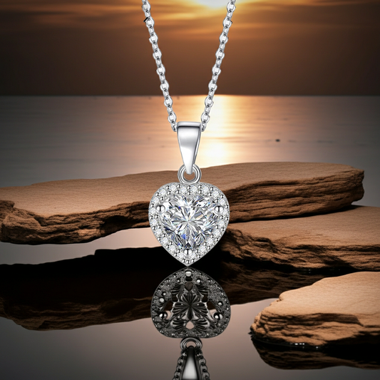 1CT Heart Cut Moissanite Necklace 925 Silver