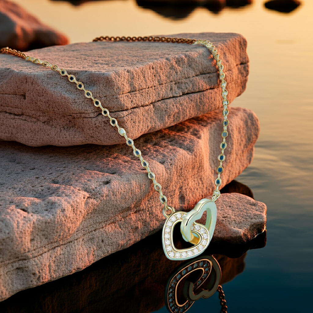 925 Sterling Silver Connected Couple Heart Pendant Necklace