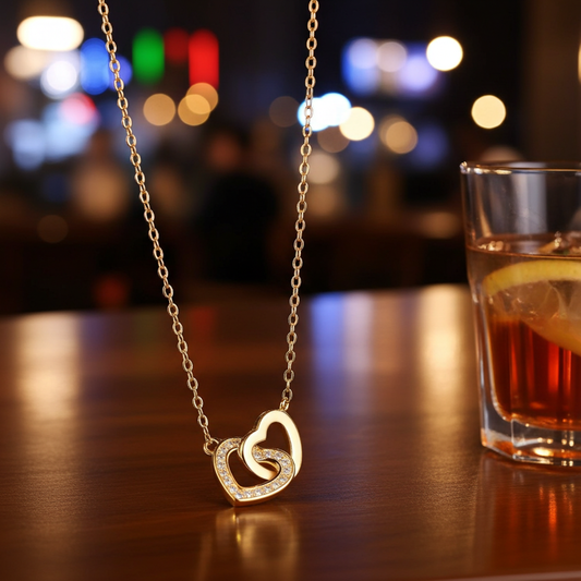 925 Sterling Silver Connected Hearts Choker Gold Plated Necklace