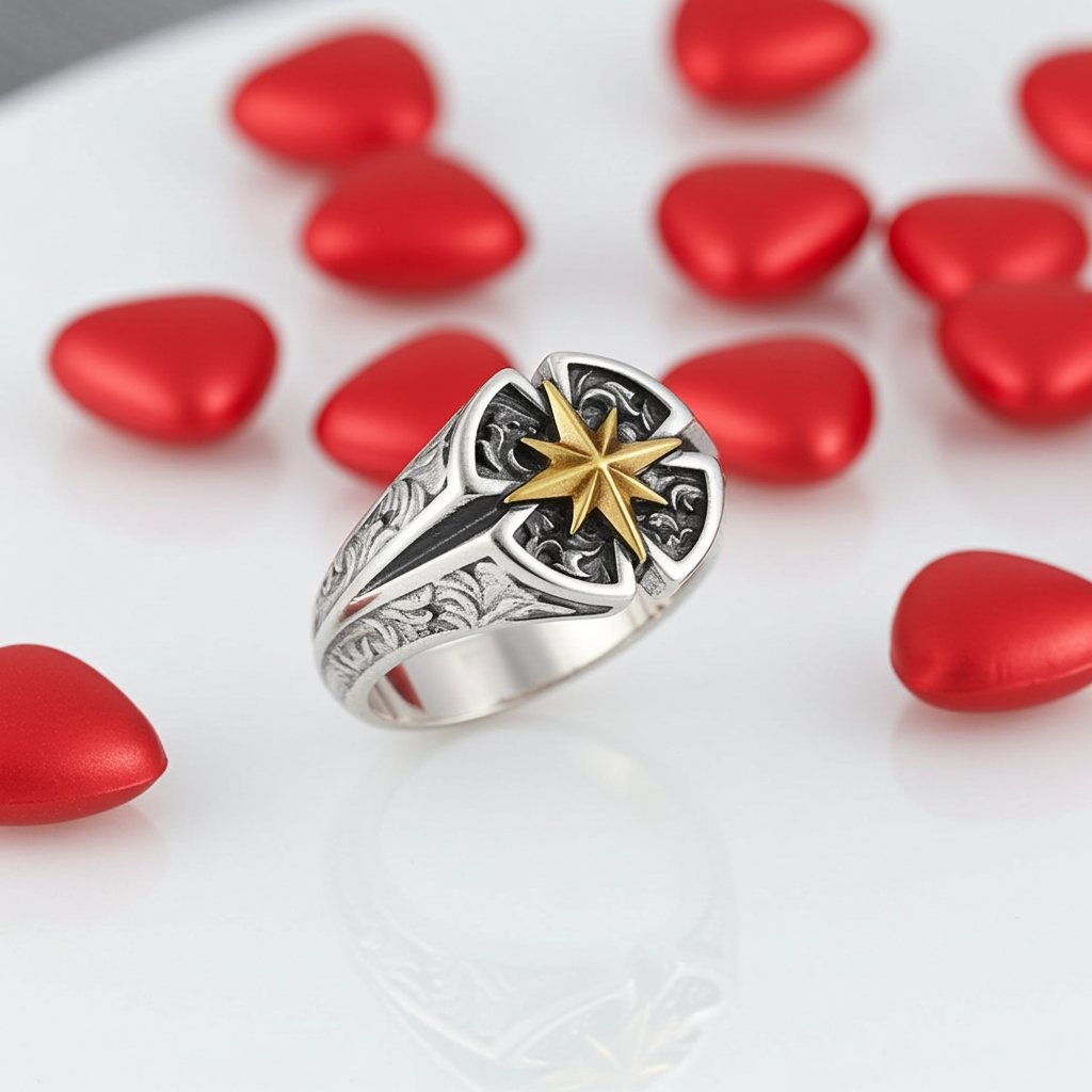925 Sterling Silver Vintage North Star Ring