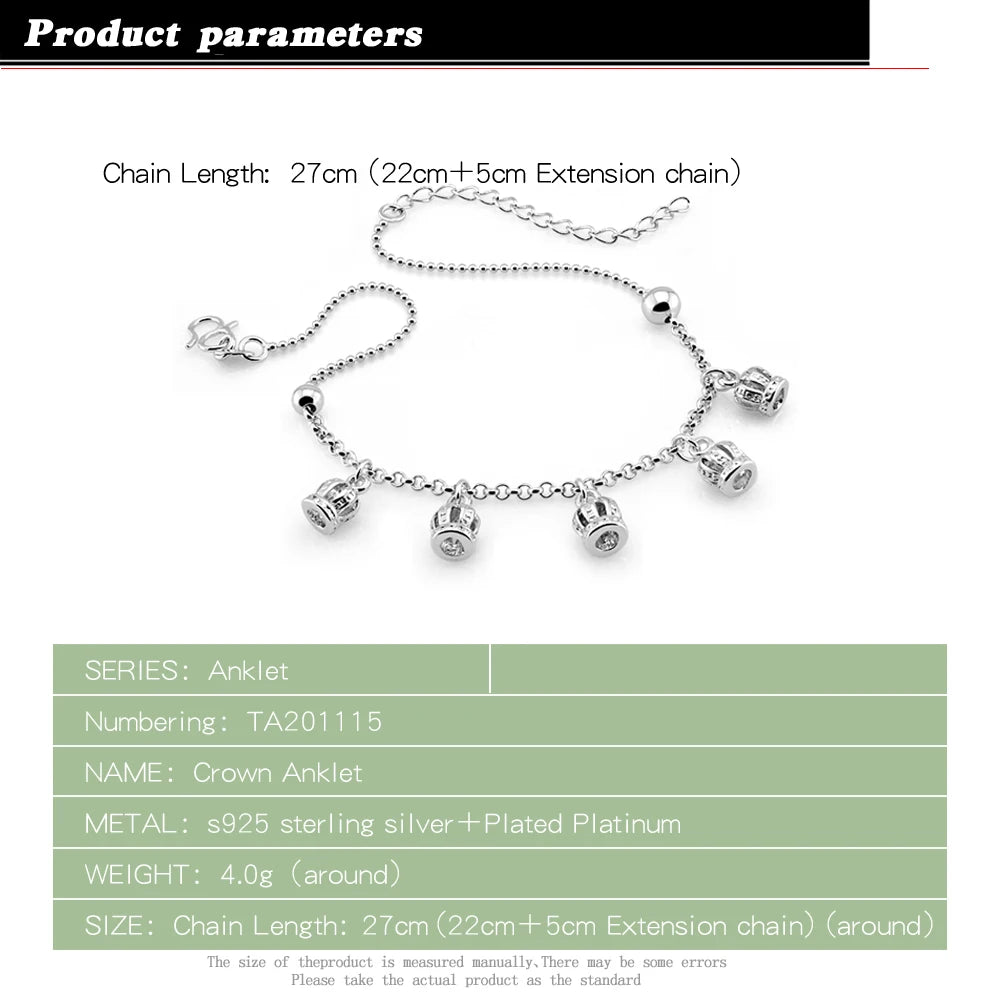 S925 Silver Crown Pendant Anklet