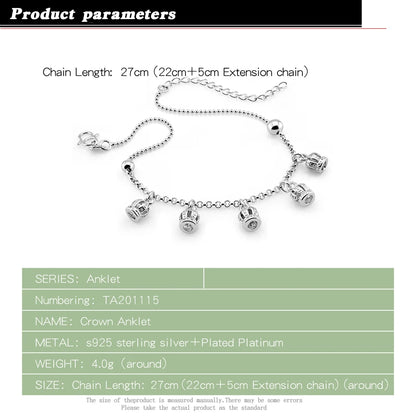 S925 Silver Crown Pendant Anklet