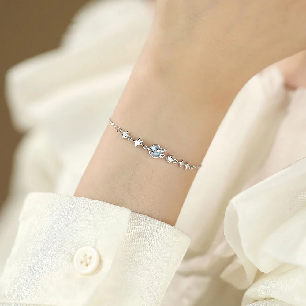 Sterling Silver Creative Colourful Moonlight Glass Planet Bracelets