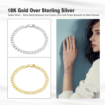18K Gold Over 925 Sterling Silver Italian Cuban Bracelet