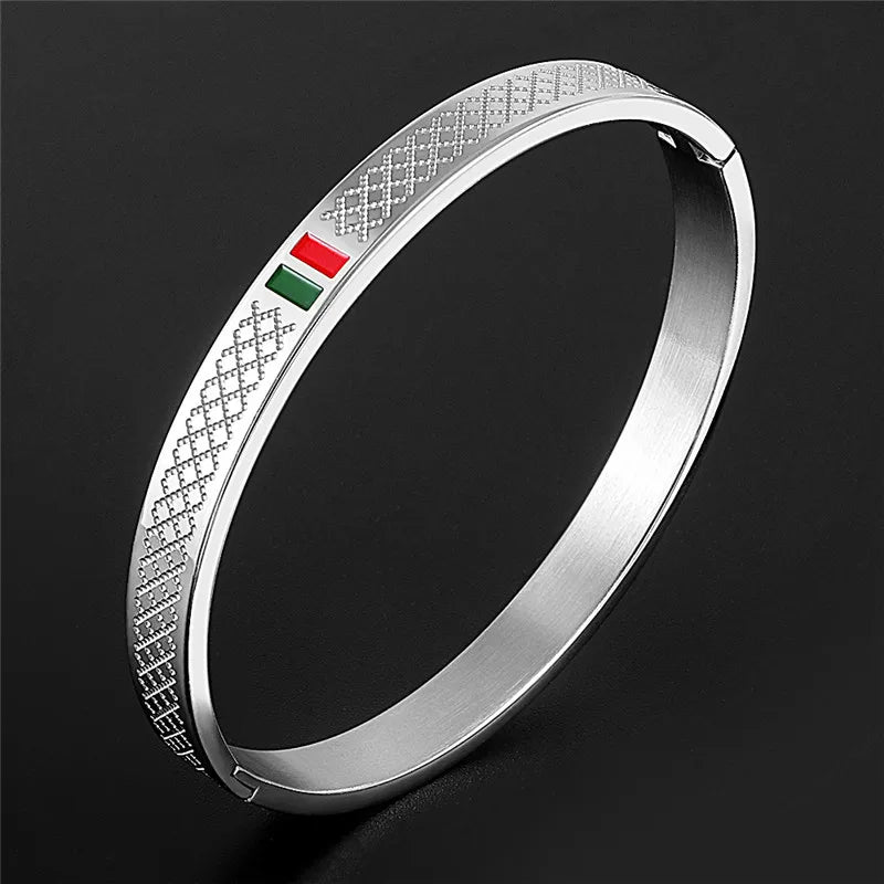 Green Red Cuff Stainless Steel Bracelet