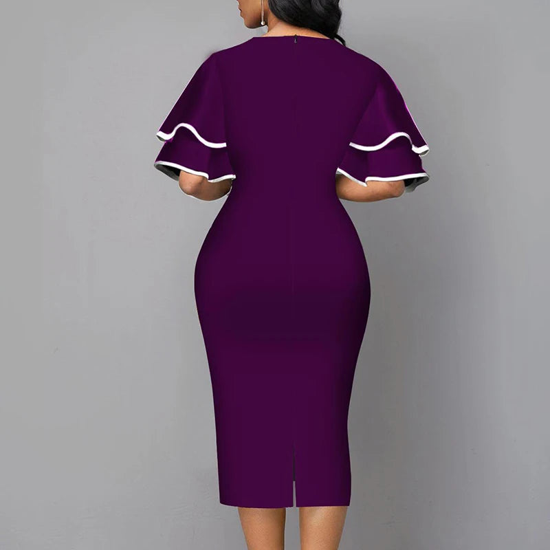 Elegant Women Dress Summer Fashion V Neck Short Sleeve