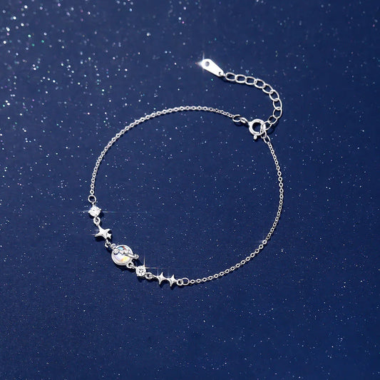 Sterling Silver Creative Colourful Moonlight Glass Planet Bracelets