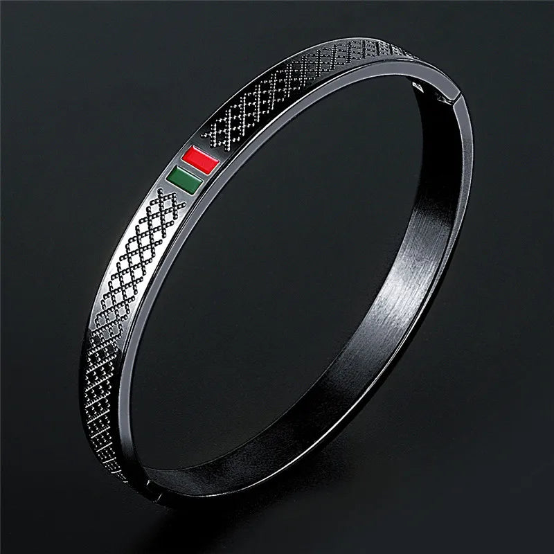 Green Red Cuff Stainless Steel Bracelet