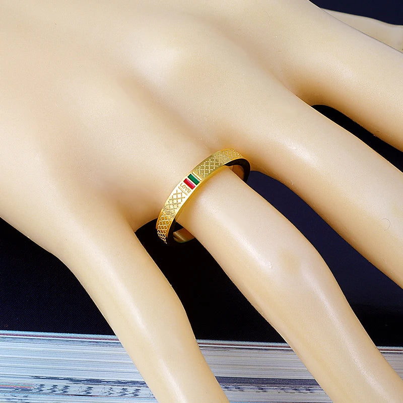 Luxury Green Red Enamel Ring