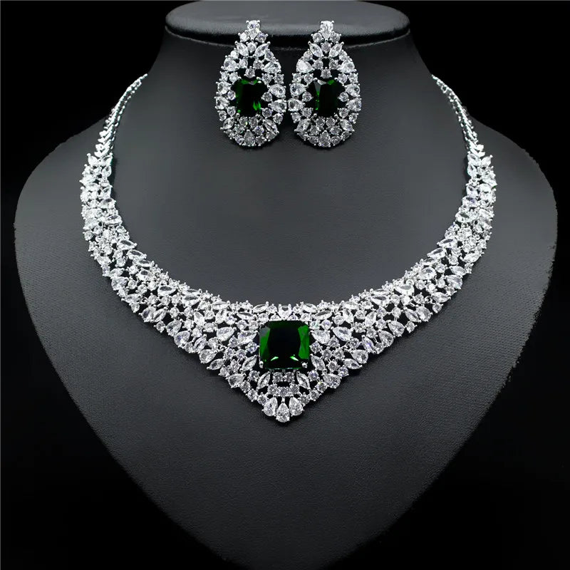 CZ Crystal Necklace Earrings Set