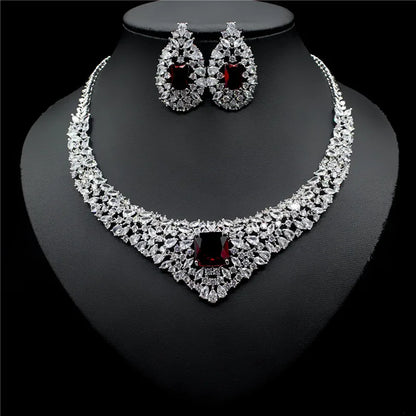 CZ Crystal Necklace Earrings Set