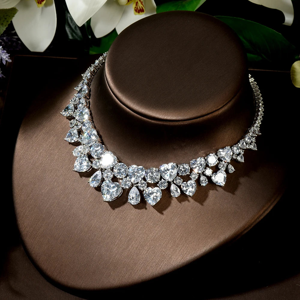Heart Shape Cubic Zircon Crystal Bridal Set