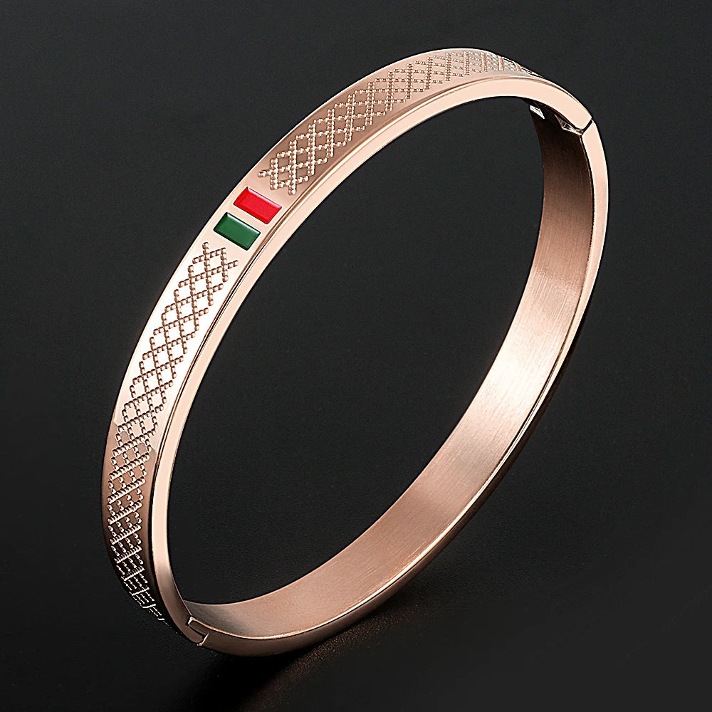 Green Red Cuff Stainless Steel Bracelet