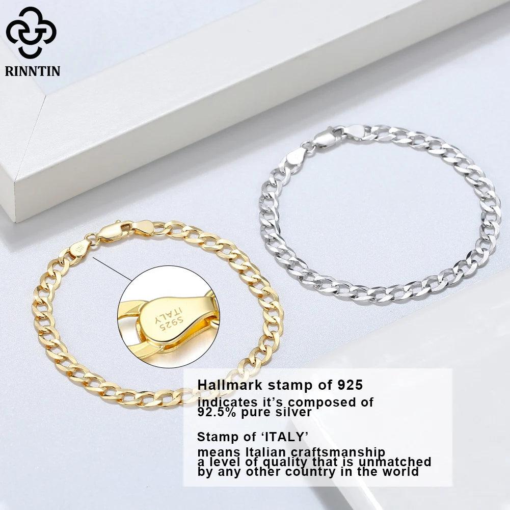 18K Gold Over 925 Sterling Silver Italian Cuban Bracelet
