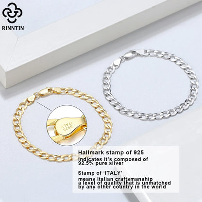 18K Gold Over 925 Sterling Silver Italian Cuban Bracelet
