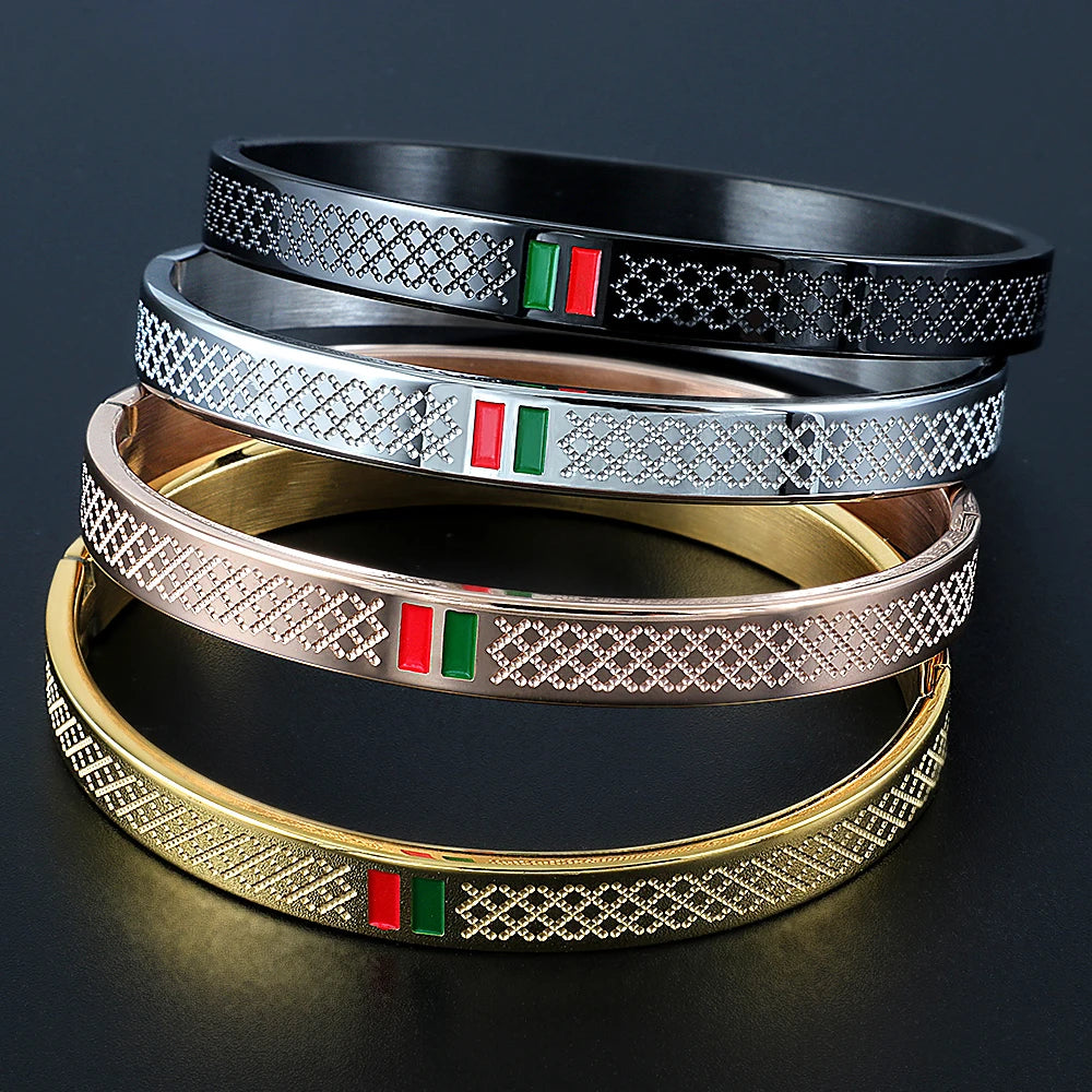 Green Red Cuff Stainless Steel Bracelet