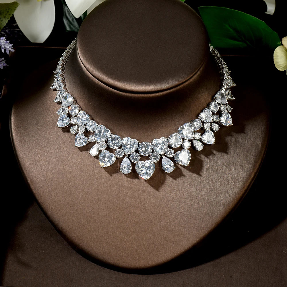 Heart Shape Cubic Zircon Crystal Bridal Set