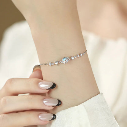 Sterling Silver Creative Colourful Moonlight Glass Planet Bracelets