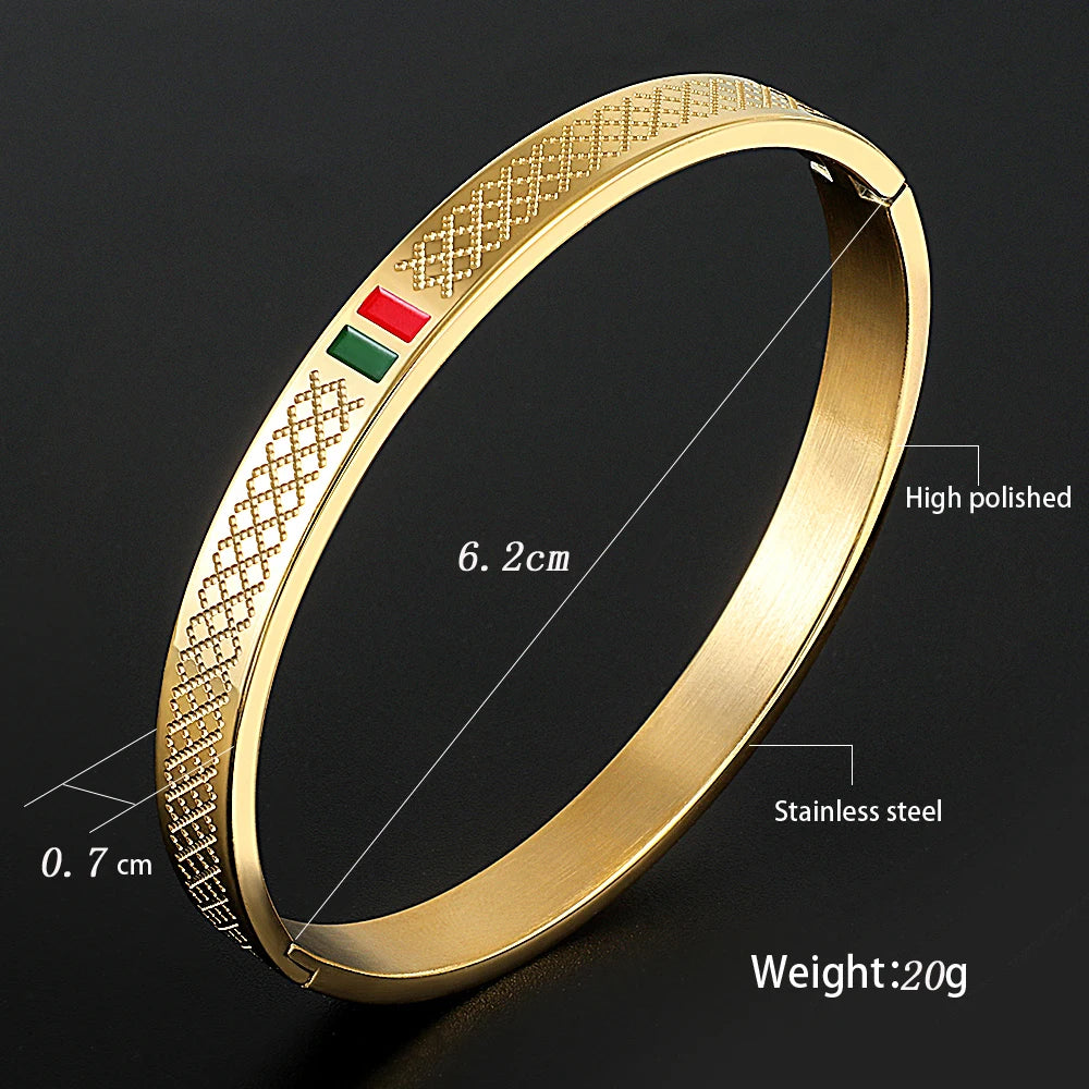 Green Red Cuff Stainless Steel Bracelet