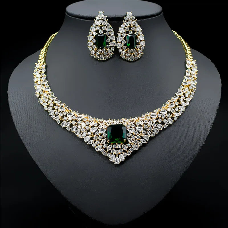 CZ Crystal Necklace Earrings Set