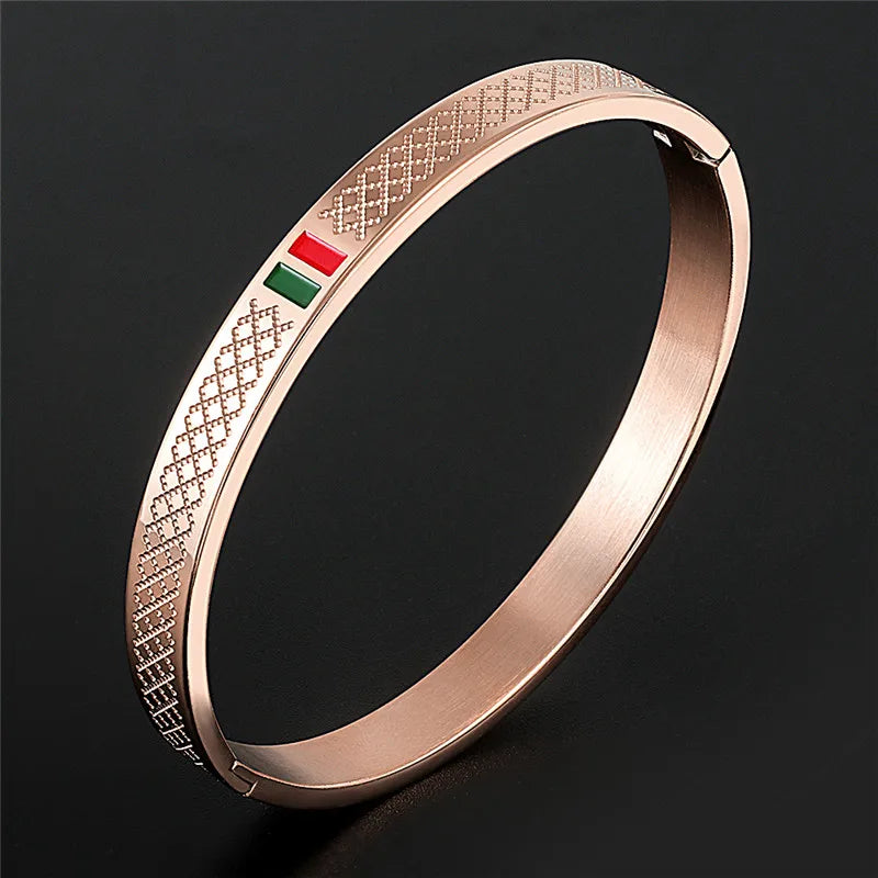 Green Red Cuff Stainless Steel Bracelet