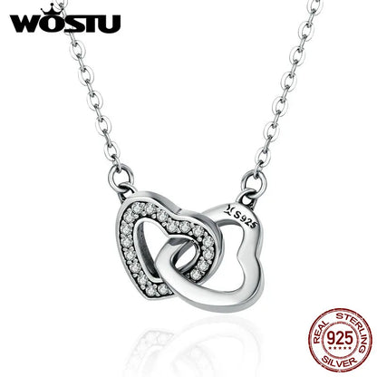 925 Sterling Silver Connected Couple Heart Pendant Necklace