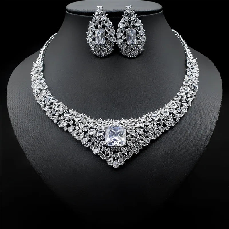 CZ Crystal Necklace Earrings Set