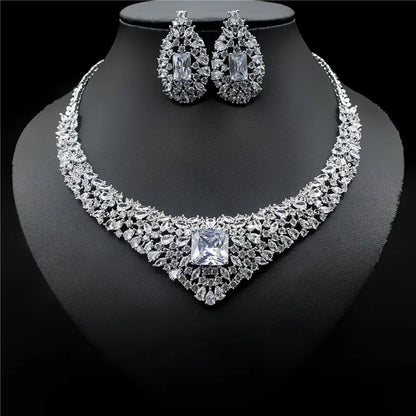 CZ Crystal Necklace Earrings Set