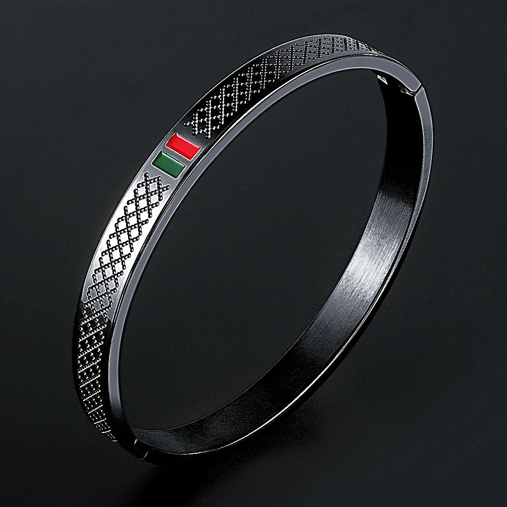 Green Red Cuff Stainless Steel Bracelet