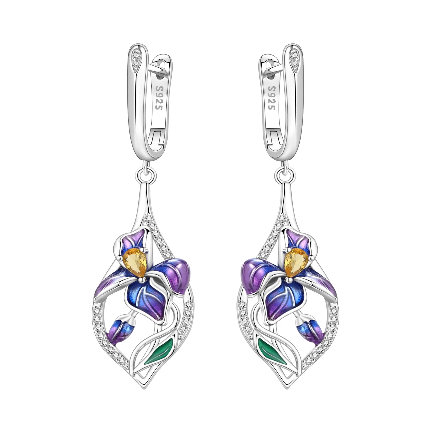 Original S925 Blue Iris Flower Earrings
