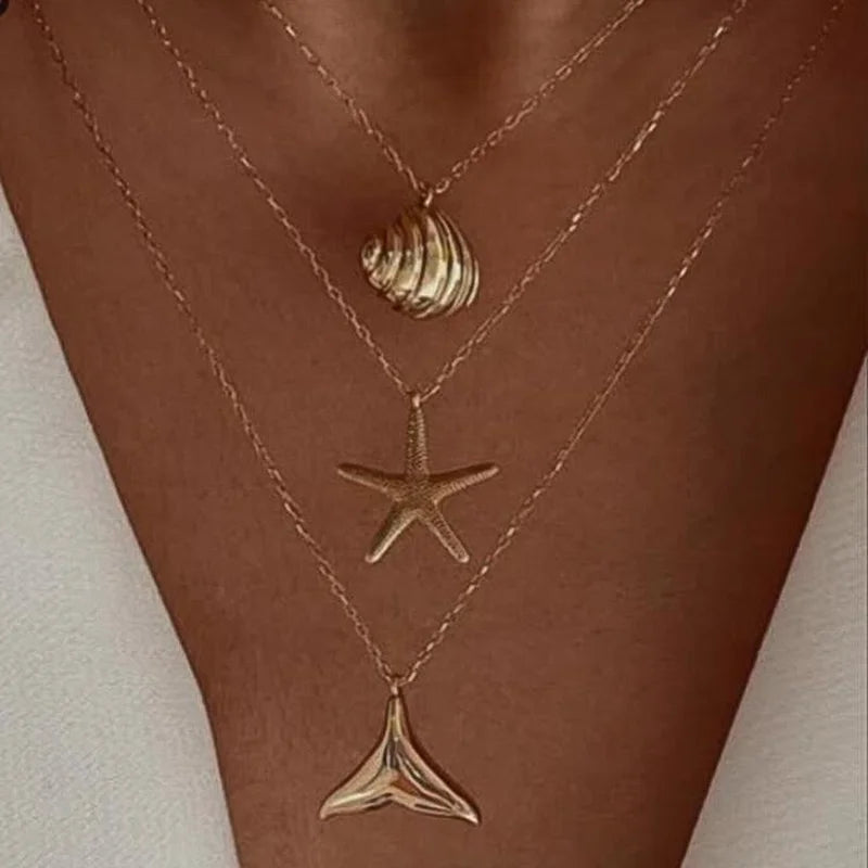 Bohemia Conch Starfish Imitation Pearl Necklace