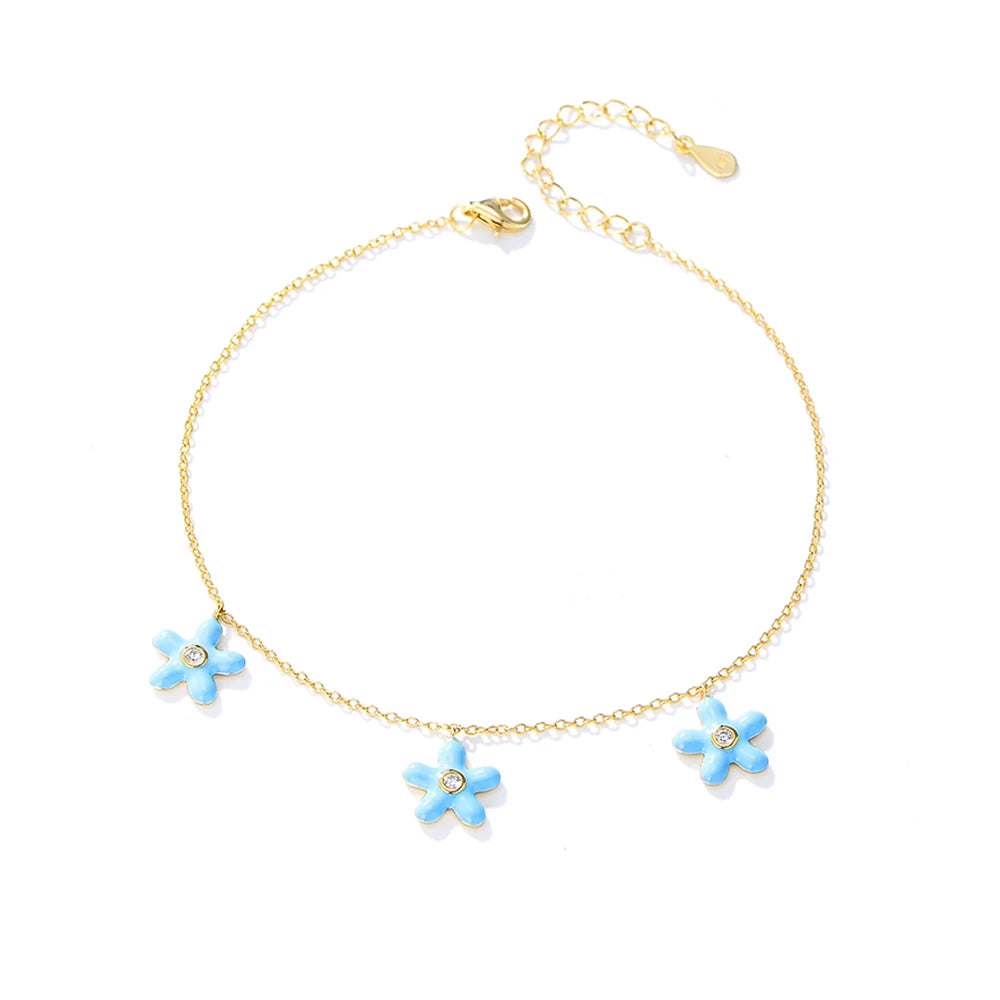 S925 CZ Cubic Zirconia Beach Enamel Starfish Anklet