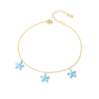 S925 CZ Cubic Zirconia Beach Enamel Starfish Anklet