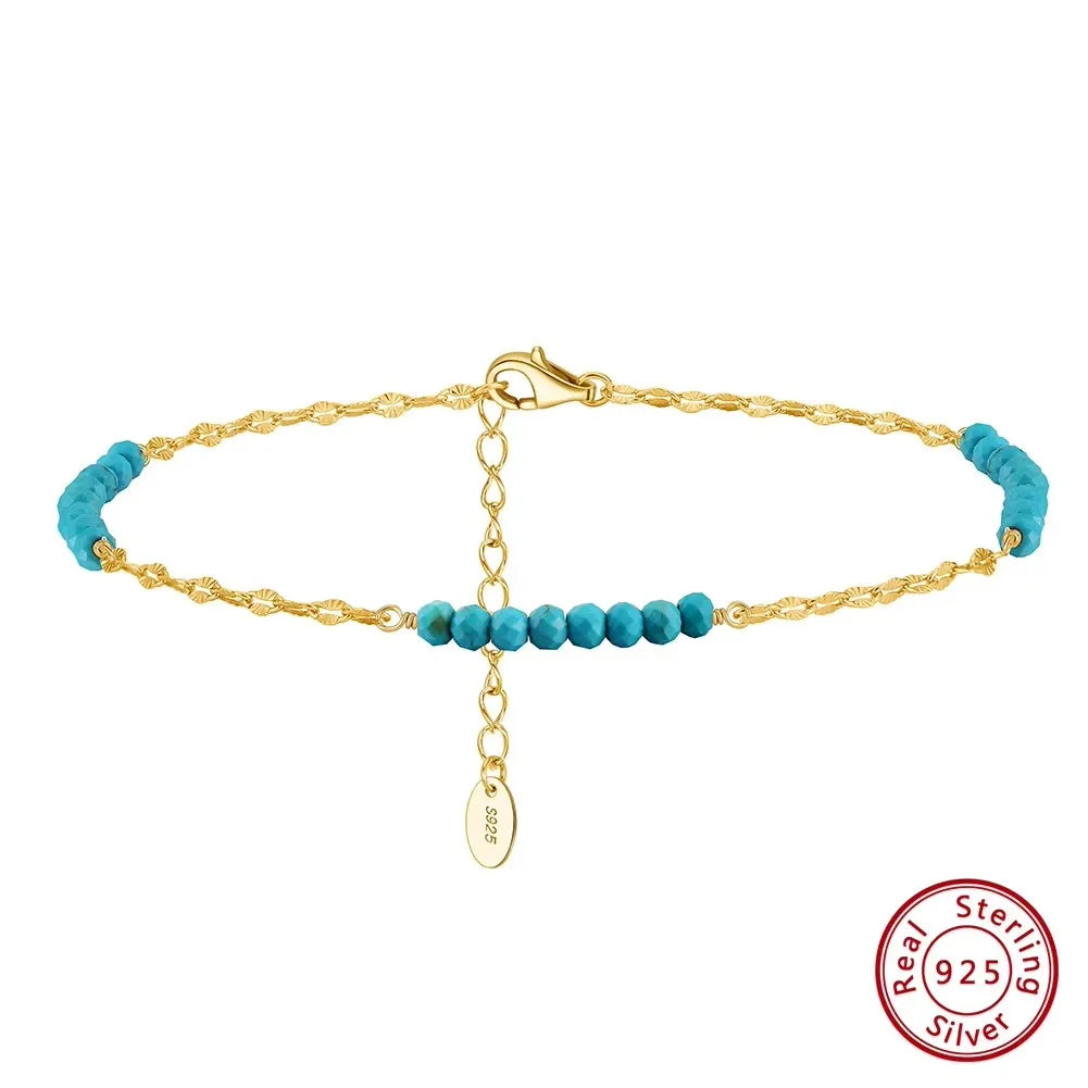 S925 Natural Turquoise Anklet